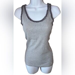 Y2K VTG Abercrombie & Fitch Ribbed Tank Top Women’s Sz L Ribbon Trim Retro Grey